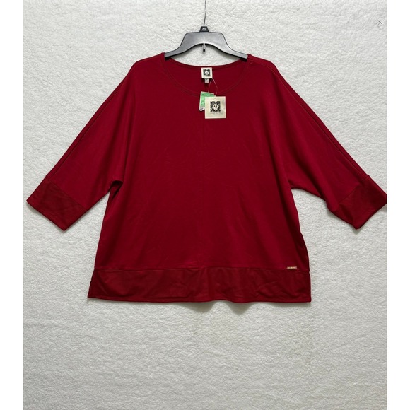 Anne Klein Women's 2X Fire Red Knit Top 3/4 Sleeve Blouse NWT - Picture 1 of 9